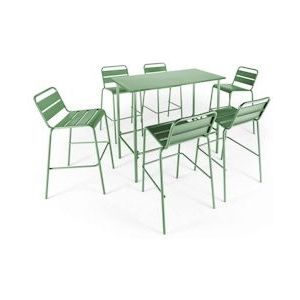 Oviala Business Set van 6 stoelen en een hoge tafel in cactusgroen metaal - Oviala - groen Staal 109259