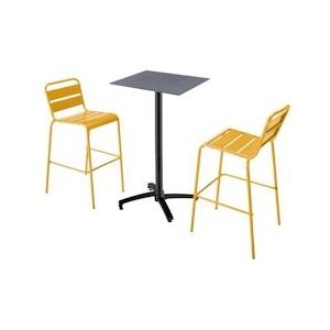Oviala Business Set hoge tafels van grijs laminaat en 2 gele hoge stoelen - geel 110542