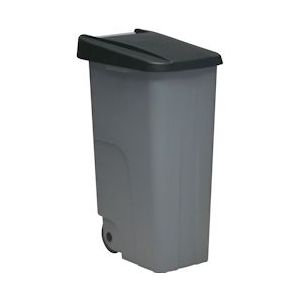 DENOX Afvalcontainer verrijdbaar grijs kunststof met zwarte klapdeksel | 110L | 420x570x880(h)mm - zwart Polypropyleen, kunststof 23450090