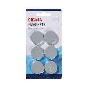 SIGMA Magneten, polystyreen, Ø 3,2 cm, zilver, 6 stuks - zilver Multi-materiaal 983252