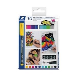 Staedtler Lumocoler 317, OHP-marker, permanent, 1,0 mm, etui van 10 stuks in geassorteerde kleuren - 4007817086018