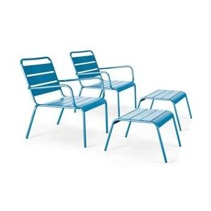 Oviala Business Set van 2 Pacific blauwe metalen relaxfauteuils met voetensteun - blauw Staal 107094