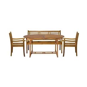Möbilia 4-delige tuinzitgroep | 1 tafel, 2 fauteuils, 1 bank | acaciahout naturel | 31020018 | Serie GARTEN - beige Hout 31020018