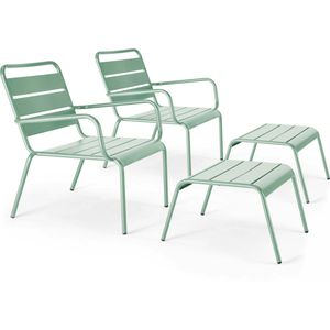 Oviala Business Set van 2 relaxfauteuils met saliegroene metalen voetsteunen - groen Staal 109295