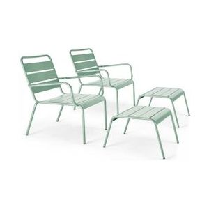 Oviala Business Set van 2 relaxfauteuils met saliegroene metalen voetsteunen - groen Staal 109295