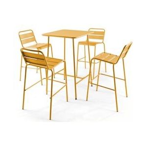 Oviala Business Set van bartafel en 4 hoge stoelen in geel metaal - Oviala - geel Staal 106203