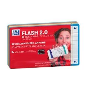 Oxford Flash 2.0 flashcard starterkit, gelijnd, A7, assorti, pak van 80 vel - 3020120159201