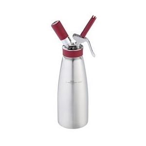 iSi Slagroomdispenser Gourmet Whip Plus, Roestvrij staal, Ø 10,2 x 35,6 cm, 1 L, voor warme en koude toepassingen, zilver / rood - Roestvrij staal 204314