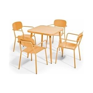 Oviala Business Set van tuintafel en 4 mosterdgele aluminium fauteuils - Oviala - geel Aluminium 108670