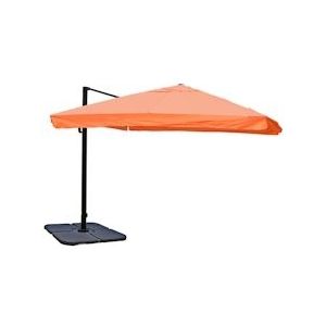 Mendler Zweefparasol HWC-A96, parasol catering 3x3m (Ø4.24m) polyester/aluminium 23kg ~ Flap, terracotta met voet, draaibaar - oranje Textiel 134190+31831+122472