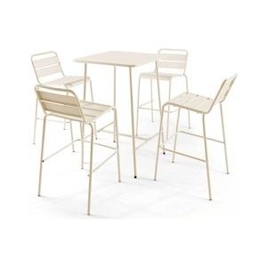 Oviala Business Set Ivory metalen bartafel en 4 hoge stoelen - Oviala - beige Staal 109208