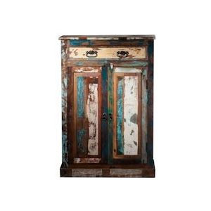 SIT Möbel Hoge kast | 2 deuren, 1 lade | antiek hout gelakt gekleurd | B 82 x D 40 x H 120 cm | 09169-98 | Serie RIVERBOAT - meerkleurig Multi-materiaal 09169-98