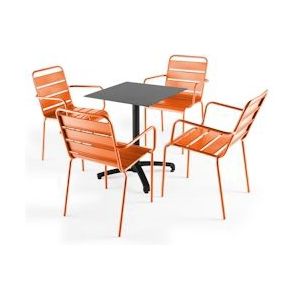 Oviala Business Set van grijze leisteen laminaat terrastafel en 4 oranje fauteuils - oranje Metaal 108145