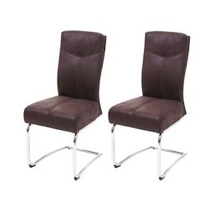 Mendler Set van 2 eetkamerstoelen HWC-G56, keukenstoel sledestoel, textiel-suèdelook ~ bruin - bruin Textiel 71710