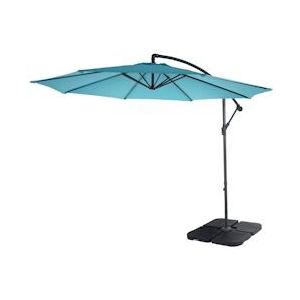 Mendler Acerra zweefparasol, parasol, Ø 3m kantelbaar, polyester/staal 11kg ~ turquoise-blauw met voet - blauw Textiel 46813+31831