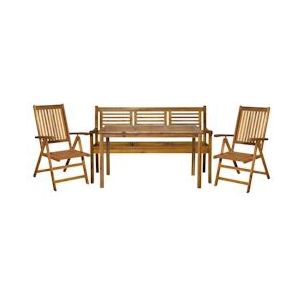 Möbilia 4-delige tuinzitgroep | 1 tafel, 2 stoelen, 1 bank | opvouwbaar en verstelbaar | acaciahout naturel | 31020020 | Serie GARTEN - beige Hout 31020020