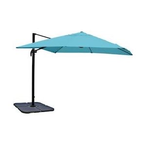 Mendler Zweefparasol HWC-A96, parasol, 3x3m (Ø4.24m) polyester/aluminium 23kg ~ turquoise met voet - blauw Textiel 153409+76853+70477