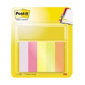 Post-it Notes Markers, ft 15 x 50 mm, geassorteerde kleuren, blister met 5 blokjes van 100 vel - roze 670-5