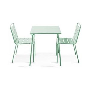 Oviala Business Vierkante tuintafel en 2 saliegroene stalen stoelen - Oviala - groen Staal 109154