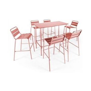 Oviala Business Terrastafel en 6 stoelen in leem - Oviala - roze Staal 109262