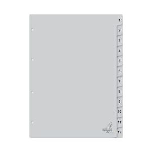 Kangaro tabblad A4 cijfers PP 120 micron 4r. 12 delig grijs - grijs Polypropyleen, kunststof G412C
