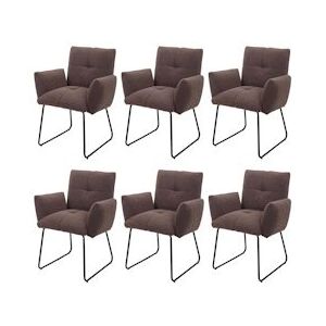 Mendler Set van 6 eetkamerstoelen HWC-K34, keukenstoel gestoffeerde stoel met armleuningen, Oeko-Tex bouclé stof/textiel metaal ~ bruin - bruin Textiel 3x89665