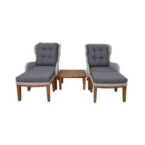 Tarrington House Loungeset Kambuku, 2-delig, acaciahout / PE-rotan, 2 stoelen, 2 voetenbanken, 1 bijzettafel, bruin / grijs - meerkleurig 247701