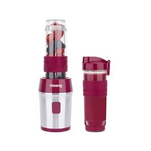 H.Koenig SMOO10 draagbare blender: voor sappen, shakes, smoothies, 570 ml, 300 W, inclusief 2 draagbare sportflessen, roestvrij staal - roze Multi-materiaal 3701335310587