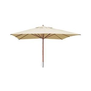 Mendler Gastronomie houten parasol HWC-C57, tuinparasol, polyester/hout 28kg, hoekige 4x4m trekkabel schokbestendig ~ crème - beige Massief hout 66535