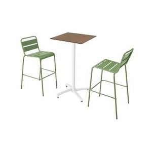 Oviala Business Set van hoge tafel in taupe laminaat en 2 cactusgroene hoge stoelen - groen Metaal 110579