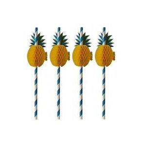 PAPSTAR, Drinkrietjes, papier Ø 6 mm · 20 cm blauw/wit "Pineapple" - Papier 87780