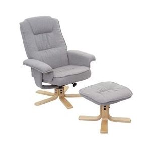 Mendler Relaxfauteuil M56, TV-fauteuil TV-fauteuil met kruk, stof/textiel ~ lichtgrijs - grijs Textiel 74178
