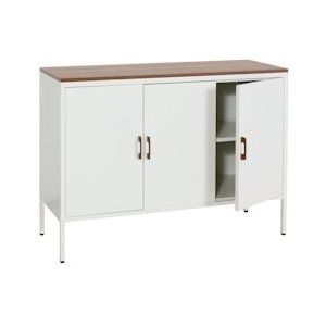 Mendler Ladekast HWC-L84, buffetkast dressoir, 3 deuren metaal 90x120x40cm, gemelamineerd ~ wit - wit Metaal 101931+101932