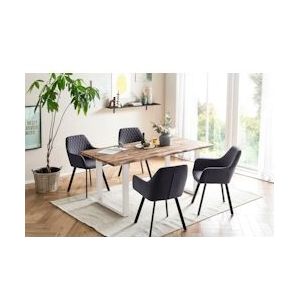 SalesFever 5-delige | acacia tafelblad - naturel | metalen frame - wit | 4x fluwelen stoelen - grijs, zwart | 180 x 90 cm - 369678