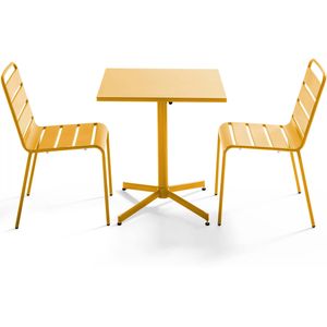 Oviala Business Vierkante tuintafel en 2 gele metalen stoelen - Oviala - geel Staal 106884