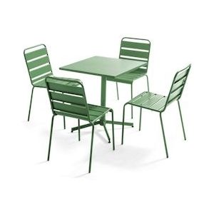 Oviala Business Vierkante tuintafel en 4 cactusgroene stoelen - Oviala - groen Staal 107891