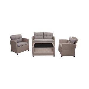 Mendler XXL poly rotan set HWC-F10, balkon/tuin/lounge set, bank fauteuil met kussens Spun Poly ~ grijsbruin - bruin Kunststof 73484+73485