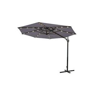 METRO Professional Zweefparasol, aluminium / staal / polyester, Ø 2,5 x 2,44 m, met LED-verlichting en zonnepaneel, grijs - grijs Multi-materiaal 4894665977908