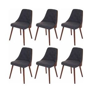 Mendler Set van 6 eetkamerstoelen HWC-A75, bezoekersstoel keukenstoel, walnoot-look gebogen hout ~ textiel grijs - grijs Textiel 3x48423
