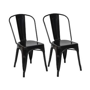 Mendler Set van 2 stoelen HWC-A73, bistrostoel stapelbaar, metalen industrieel ontwerp stapelbaar ~ zwart - zwart Metaal 70808