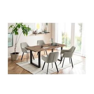SalesFever eettafel groep 5-delig | 180 x 90 cm | acacia 26 mm walnoot blad | zwart metalen frame | 4 fluwelen stoelen | beige - zwart - 369920