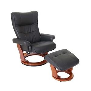 Robas Lund MCA Relax fauteuil Montreal, TV fauteuil kruk, echt leer 130kg belastbaar ~ zwart, honingkleurig - zwart Leer 56048