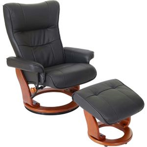 Robas Lund MCA Relax fauteuil Montreal, TV fauteuil kruk, echt leer 130kg belastbaar ~ zwart, honingkleurig - zwart Leer 56048