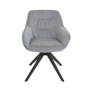 Mendler Eetkamerstoel HWC-K28, keukenstoel gestoffeerde stoel stoel met armleuning, draaibaar, metaal ~ stof/textiel lichtgrijs - grijs Weefsel 101791