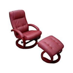 Mendler TV fauteuil Relaxfauteuil Pescatori, kunstleer, met hocker ~ bordeaux - rood Synthetisch materiaal 17095+1x0