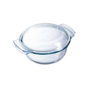 Pyrex Ovenschaal/braadslede 1,3 liter - rond met deksel - glas - 18 x 10 x 21 cm