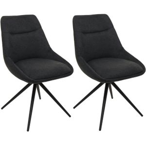 Mendler Set van 2 eetkamerstoelen HWC-M65, keukenstoel fauteuil stoel, draaibaar auto-positie metaal stof/textiel ~ antraciet - zwart Textiel 106554