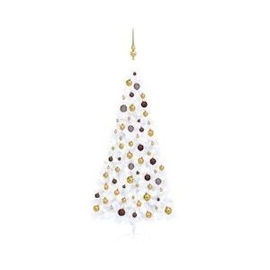 vidaXL Kunstmatige halve kerstboom met LED's & ballen wit 210cm - 3077485
