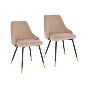 SVITA ALICE set van 2 eetkamerstoelen gestoffeerde stoel met rugleuning fluweel taupe goud - grijs 91333