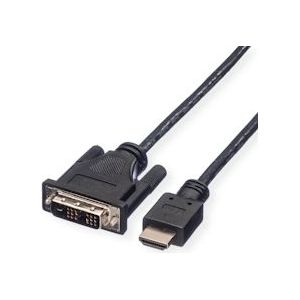 ROLINE Monitorkabel DVI (18+1) - HDMI, M/M, zwart, 1 m - zwart 11.04.5519